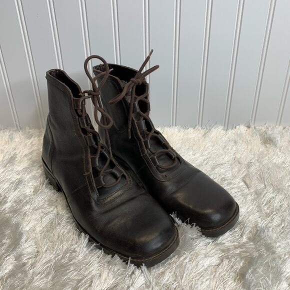 Vintage Brown Leather Boots Square Toe Sz 8 - Picture 3 of 7